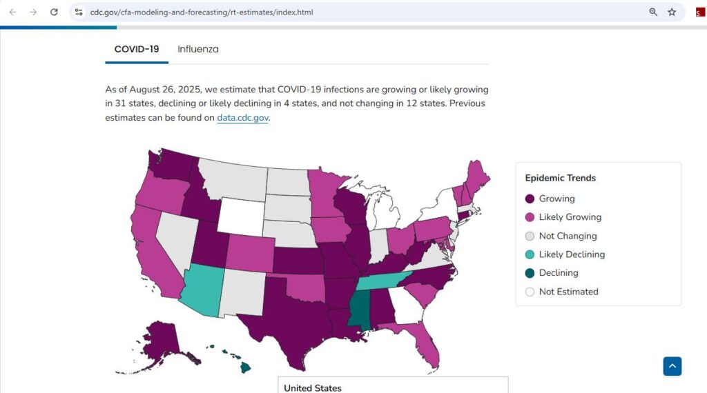 COVID-19 infections are growing or likely growing in 31 states